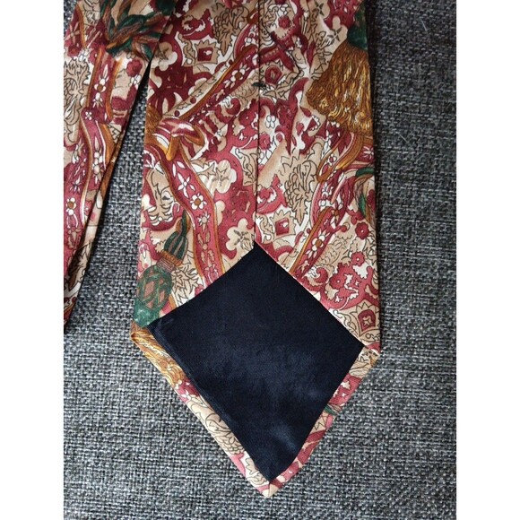 Tie 70s 80s 90s Y2K Mens Huntington Horn Red Brown Beige 4 Wide 59 Long - Picture 4 of 5